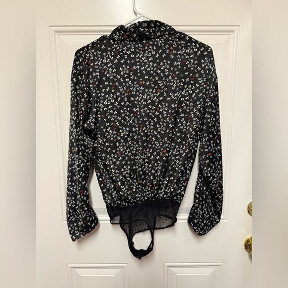 Free People Long Sleeve Bodysuit Ladylike Printed Black/Red Small New - Picture 6 of 6
